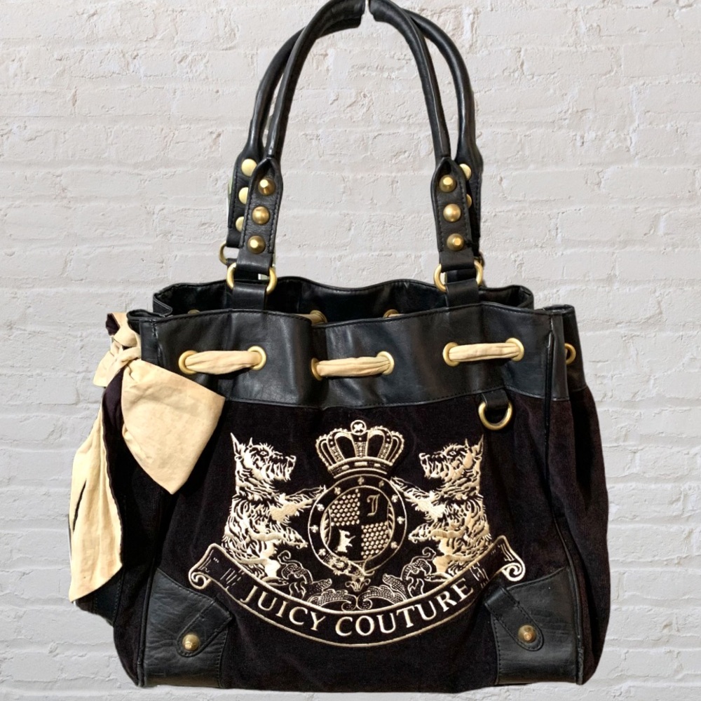 Juicy Couture Scottie Daydreamer Velour Black Tote